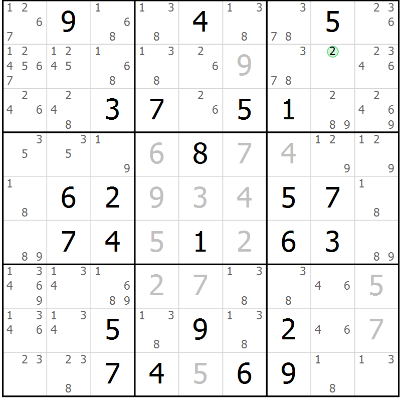 Position des candidats pour la solution de la Gr 50 page 52 du magazine de sudoku Expert n° 020