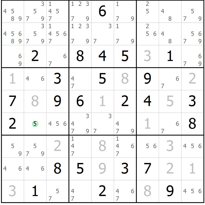 Position des candidats pour la solution de la Gr 51 page 53 du magazine de sudoku Expert n° 020