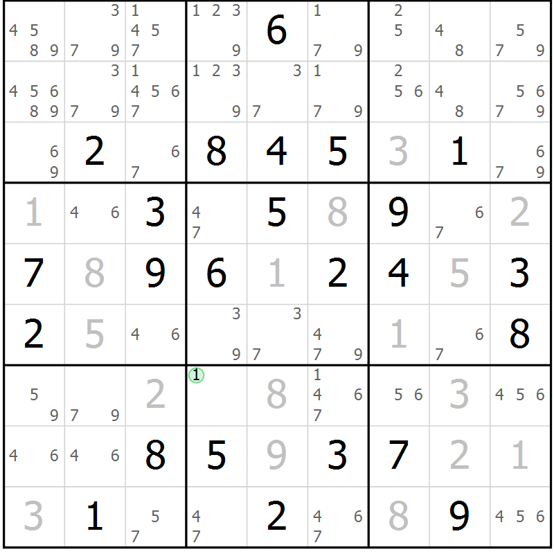 Position des candidats pour la solution de la Gr 51 page 53 du magazine de sudoku Expert n° 020