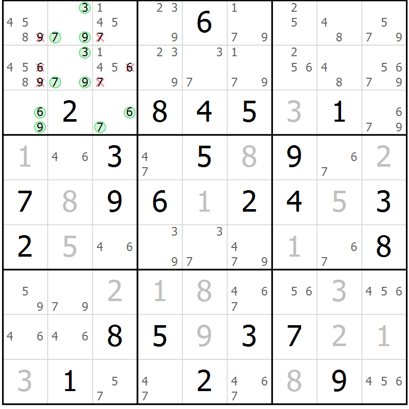 Position des candidats pour la solution de la Gr 51 page 53 du magazine de sudoku Expert n° 020