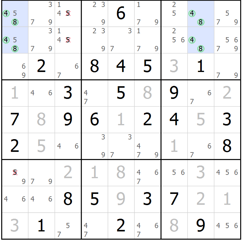 Position des candidats pour la solution de la Gr 51 page 53 du magazine de sudoku Expert n° 020
