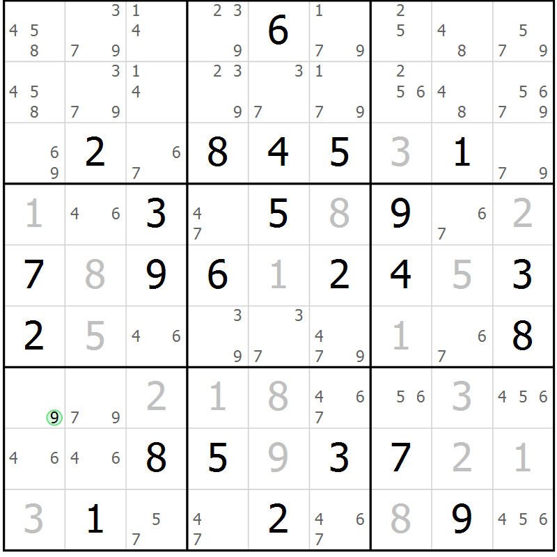 Position des candidats pour la solution de la Gr 51 page 53 du magazine de sudoku Expert n° 020