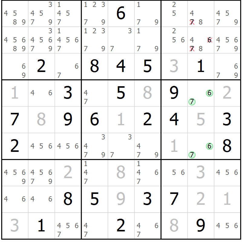 Position des candidats pour la solution de la Gr 51 page 53 du magazine de sudoku Expert n° 020