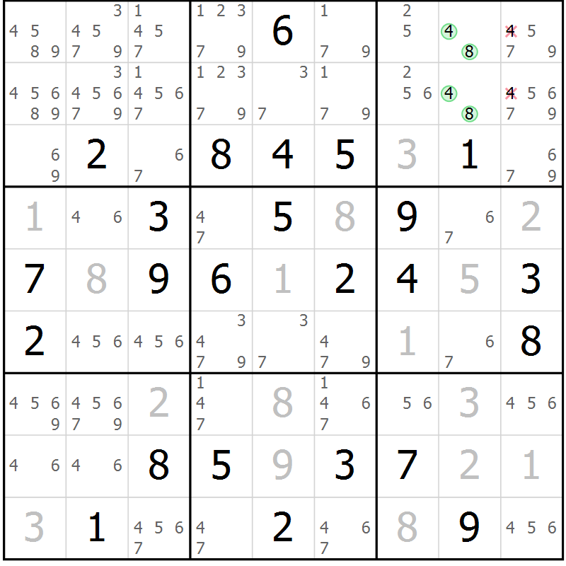 Position des candidats pour la solution de la Gr 51 page 53 du magazine de sudoku Expert n° 020