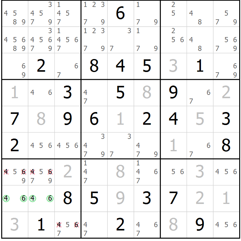 Position des candidats pour la solution de la Gr 51 page 53 du magazine de sudoku Expert n° 020