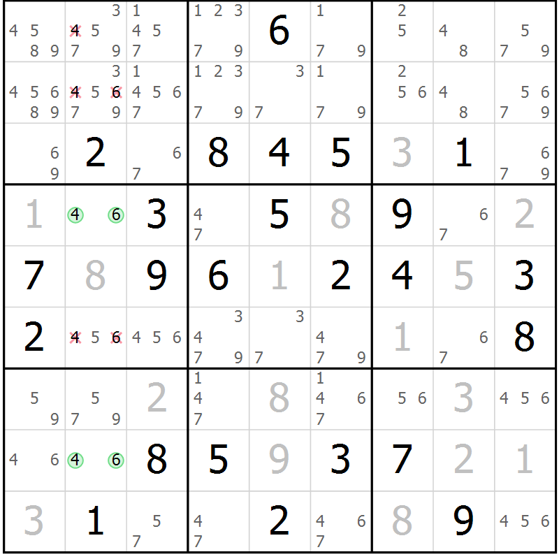 Position des candidats pour la solution de la Gr 51 page 53 du magazine de sudoku Expert n° 020