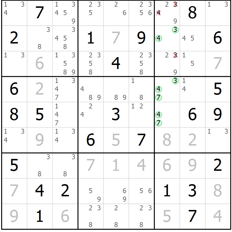 Position des candidats pour la solution de la Gr 52 page 54 du magazine de sudoku Expert n° 020