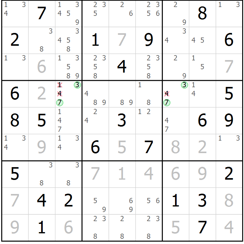 Position des candidats pour la solution de la Gr 52 page 54 du magazine de sudoku Expert n° 020