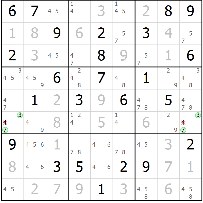 Position des candidats pour la solution de la Gr 53 page 55 du magazine de sudoku Expert n° 020