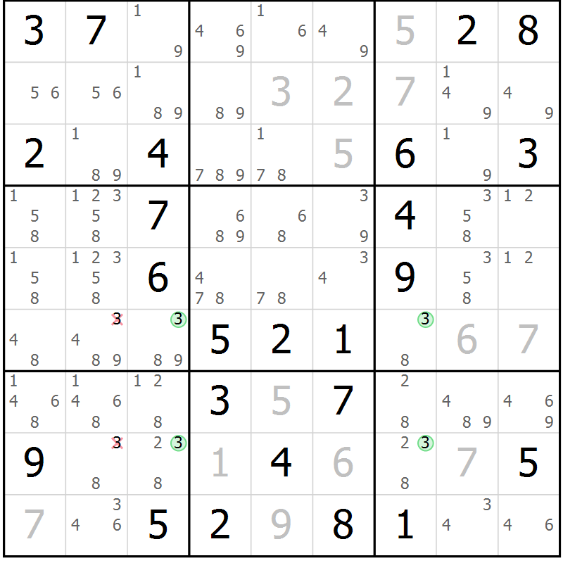 Position des candidats pour la solution de la Gr 54 page 56 du magazine de sudoku Expert n° 020
