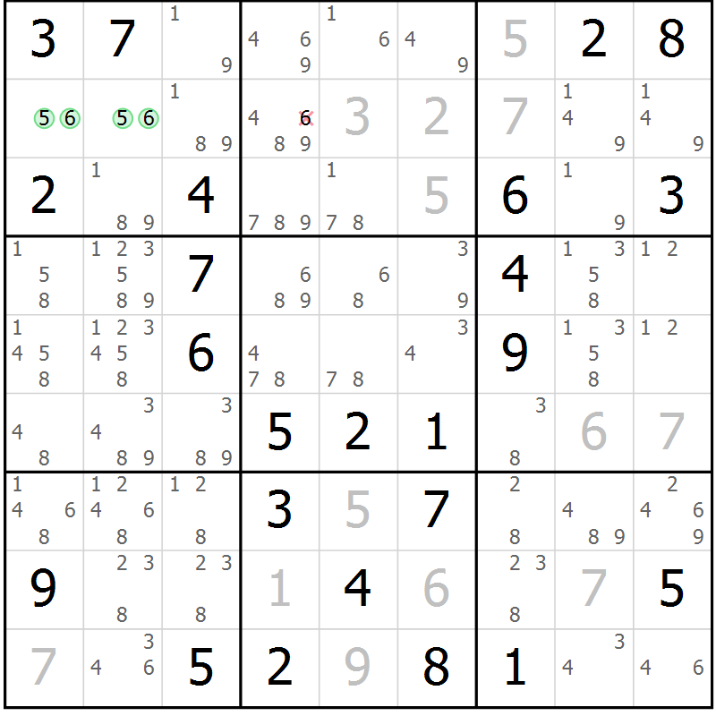 Position des candidats pour la solution de la Gr 54 page 56 du magazine de sudoku Expert n° 020