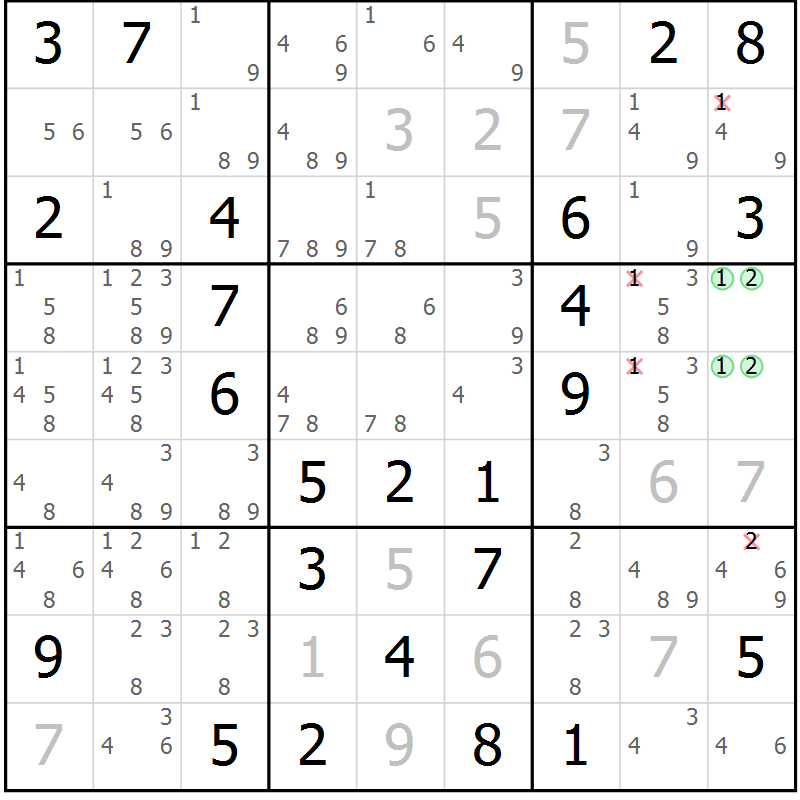 Position des candidats pour la solution de la Gr 54 page 56 du magazine de sudoku Expert n° 020