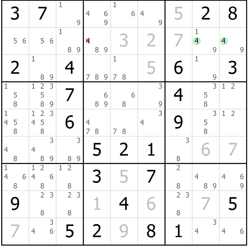 Position des candidats pour la solution de la Gr 54 page 56 du magazine de sudoku Expert n° 020