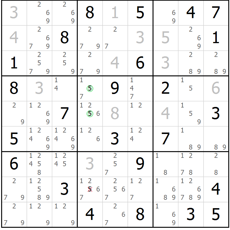 Position des candidats pour la solution de la Gr 55 page 57 du magazine de sudoku Expert n° 020