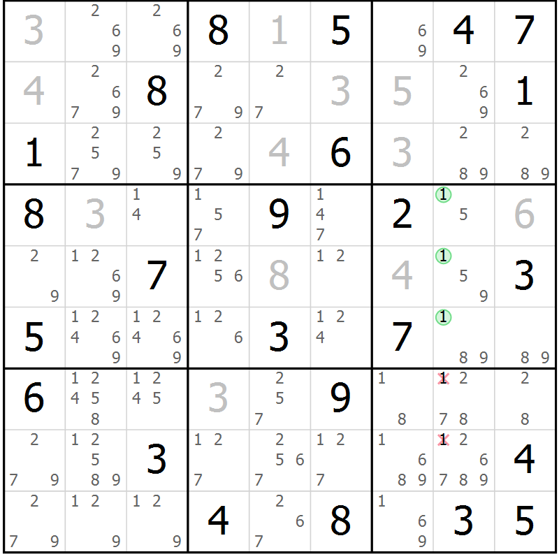 Position des candidats pour la solution de la Gr 55 page 57 du magazine de sudoku Expert n° 020