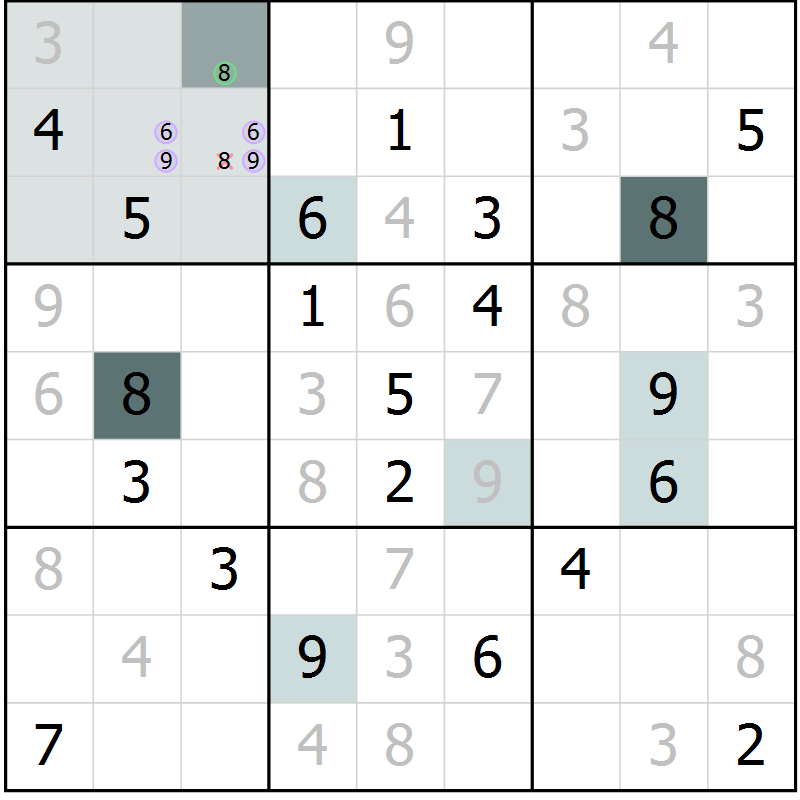 Position des candidats pour la solution de la Gr 56 page 58 du magazine de sudoku Expert n° 020