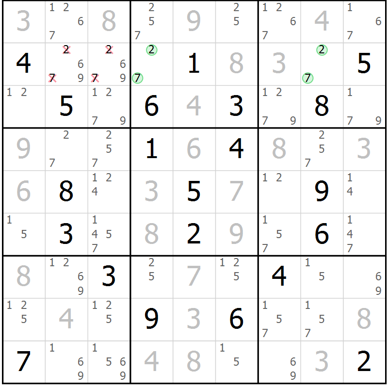Position des candidats pour la solution de la Gr 56 page 58 du magazine de sudoku Expert n° 020