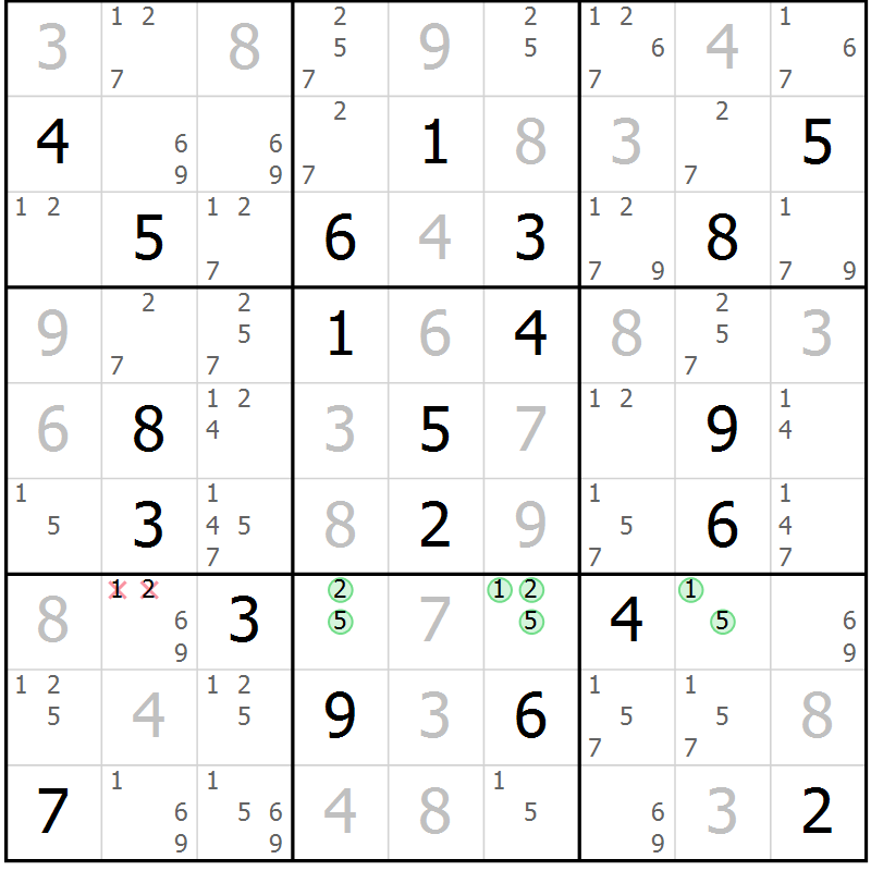 Position des candidats pour la solution de la Gr 56 page 58 du magazine de sudoku Expert n° 020