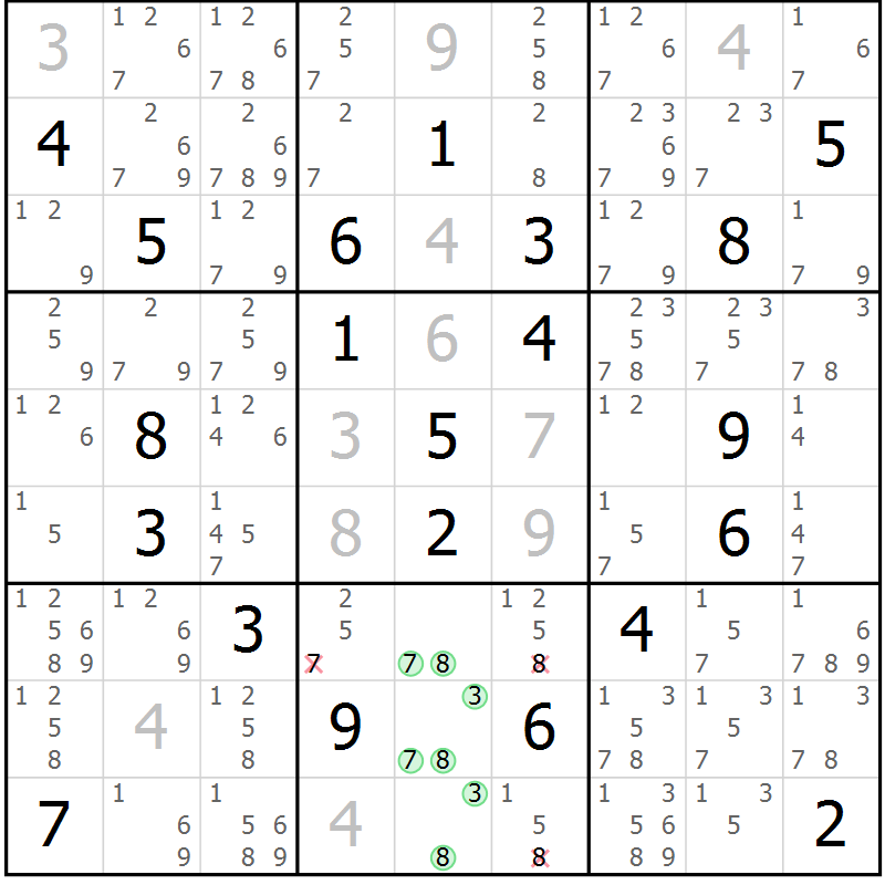 Position des candidats pour la solution de la Gr 56 page 58 du magazine de sudoku Expert n° 020