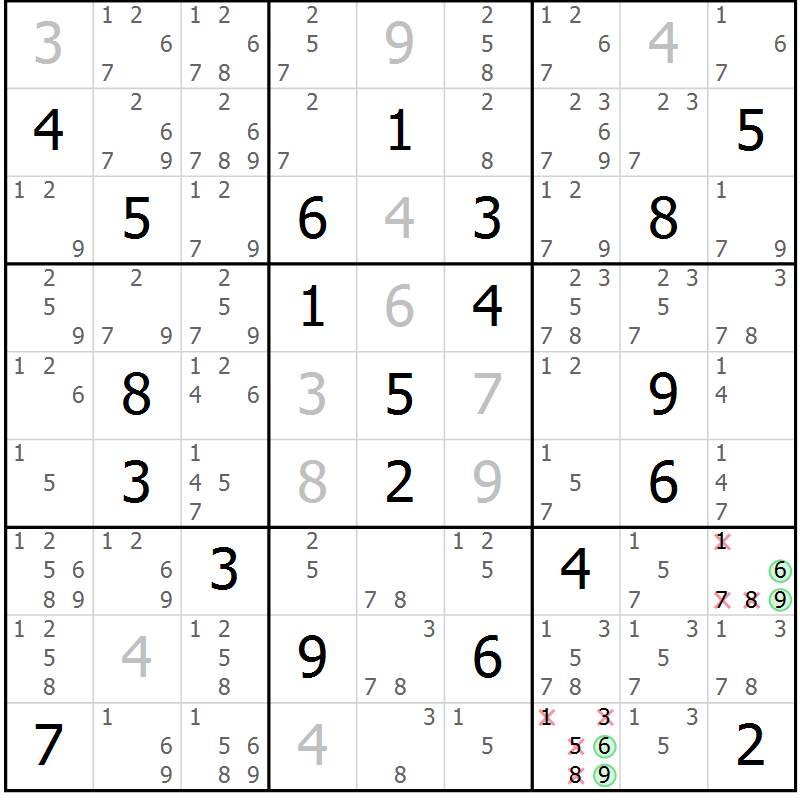 Position des candidats pour la solution de la Gr 56 page 58 du magazine de sudoku Expert n° 020
