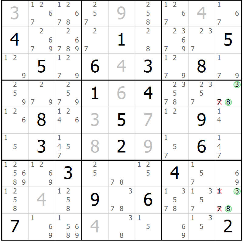 Position des candidats pour la solution de la Gr 56 page 58 du magazine de sudoku Expert n° 020