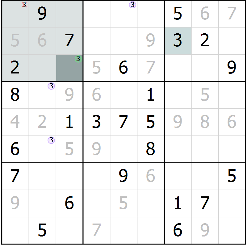 Position des candidats pour la solution de la Gr 57 page 59 du magazine de sudoku Expert n° 020