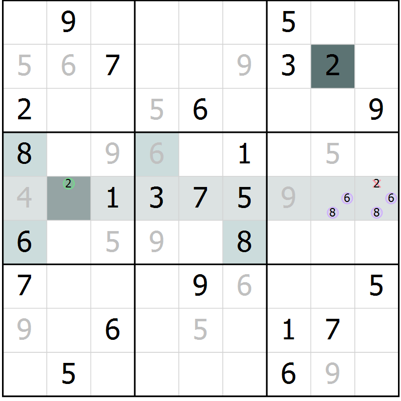 Position des candidats pour la solution de la Gr 57 page 59 du magazine de sudoku Expert n° 020