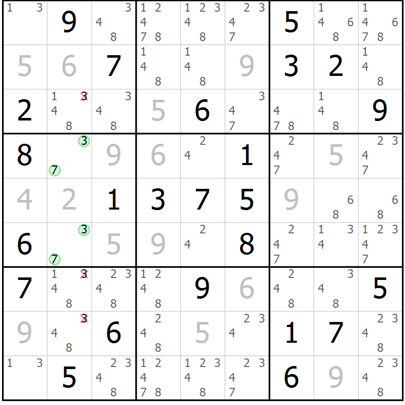 Position des candidats pour la solution de la Gr 57 page 59 du magazine de sudoku Expert n° 020