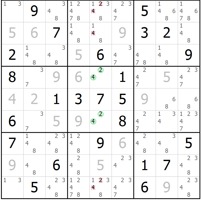 Position des candidats pour la solution de la Gr 57 page 59 du magazine de sudoku Expert n° 020