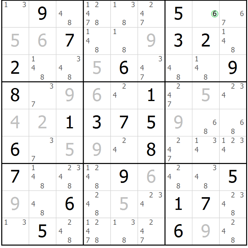 Position des candidats pour la solution de la Gr 57 page 59 du magazine de sudoku Expert n° 020
