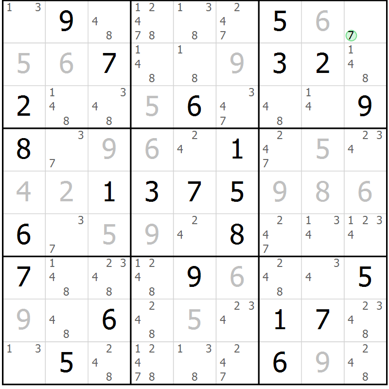 Position des candidats pour la solution de la Gr 57 page 59 du magazine de sudoku Expert n° 020