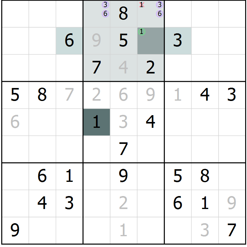 Position des candidats pour la solution de la Gr 58 page 60 du magazine de sudoku Expert n° 020