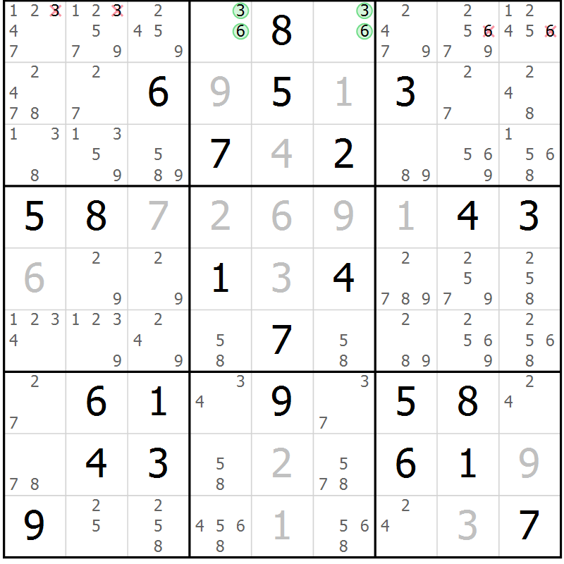 Position des candidats pour la solution de la Gr 58 page 60 du magazine de sudoku Expert n° 020