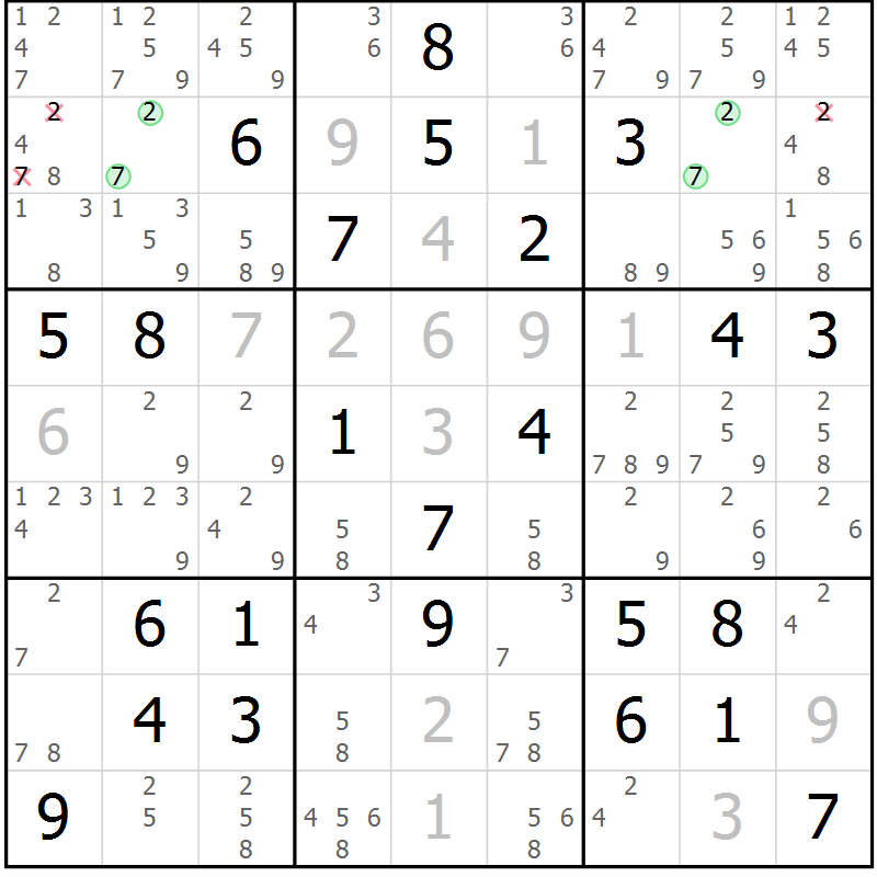 Position des candidats pour la solution de la Gr 58 page 60 du magazine de sudoku Expert n° 020