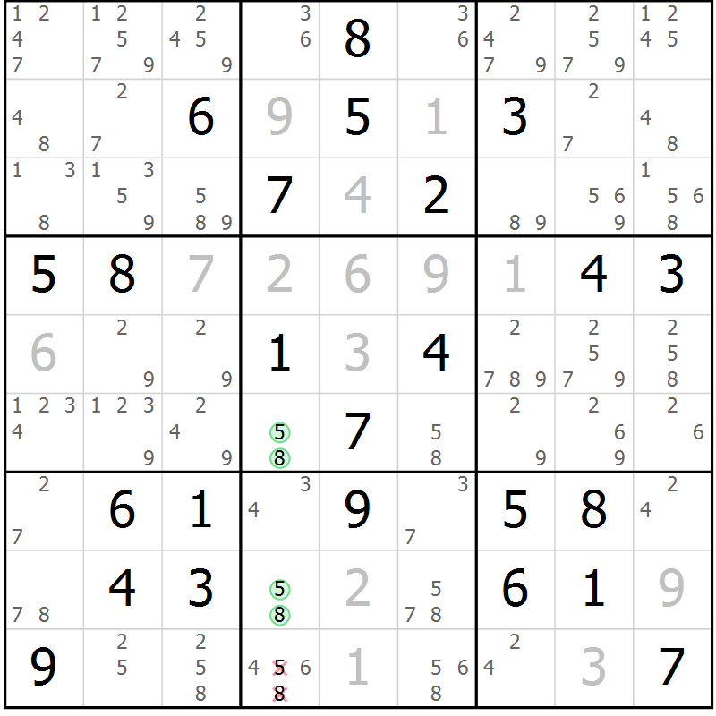 Position des candidats pour la solution de la Gr 58 page 60 du magazine de sudoku Expert n° 020