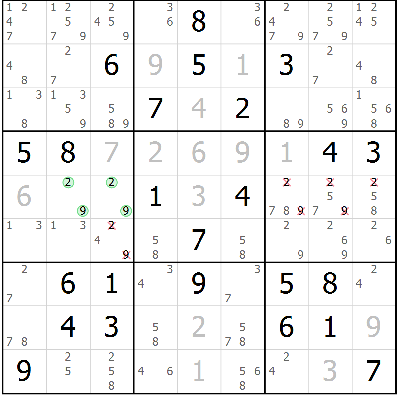 Position des candidats pour la solution de la Gr 58 page 60 du magazine de sudoku Expert n° 020