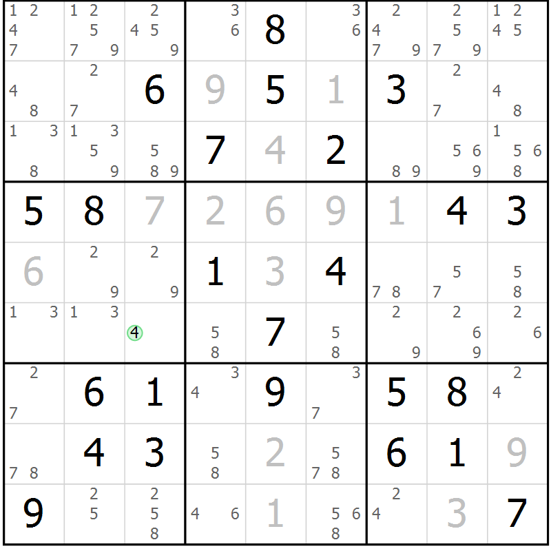 Position des candidats pour la solution de la Gr 58 page 60 du magazine de sudoku Expert n° 020