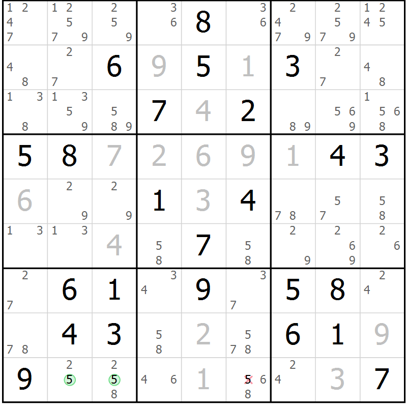 Position des candidats pour la solution de la Gr 58 page 60 du magazine de sudoku Expert n° 020