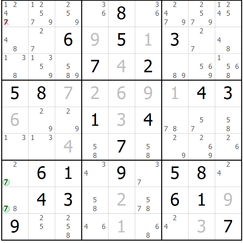 Position des candidats pour la solution de la Gr 58 page 60 du magazine de sudoku Expert n° 020
