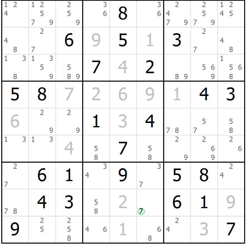 Position des candidats pour la solution de la Gr 58 page 60 du magazine de sudoku Expert n° 020