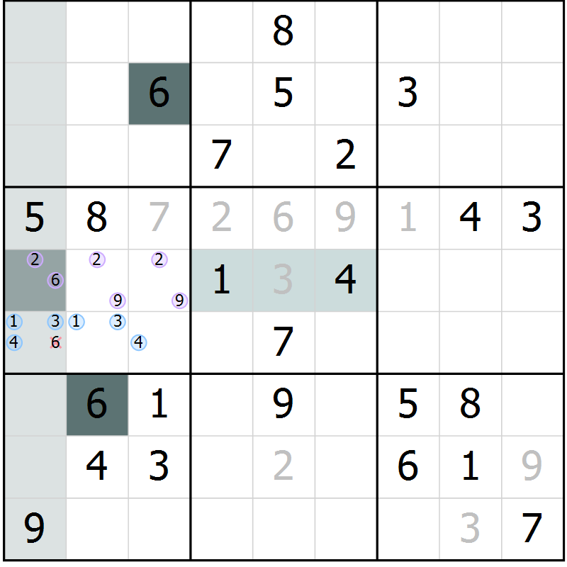 Position des candidats pour la solution de la Gr 58 page 60 du magazine de sudoku Expert n° 020