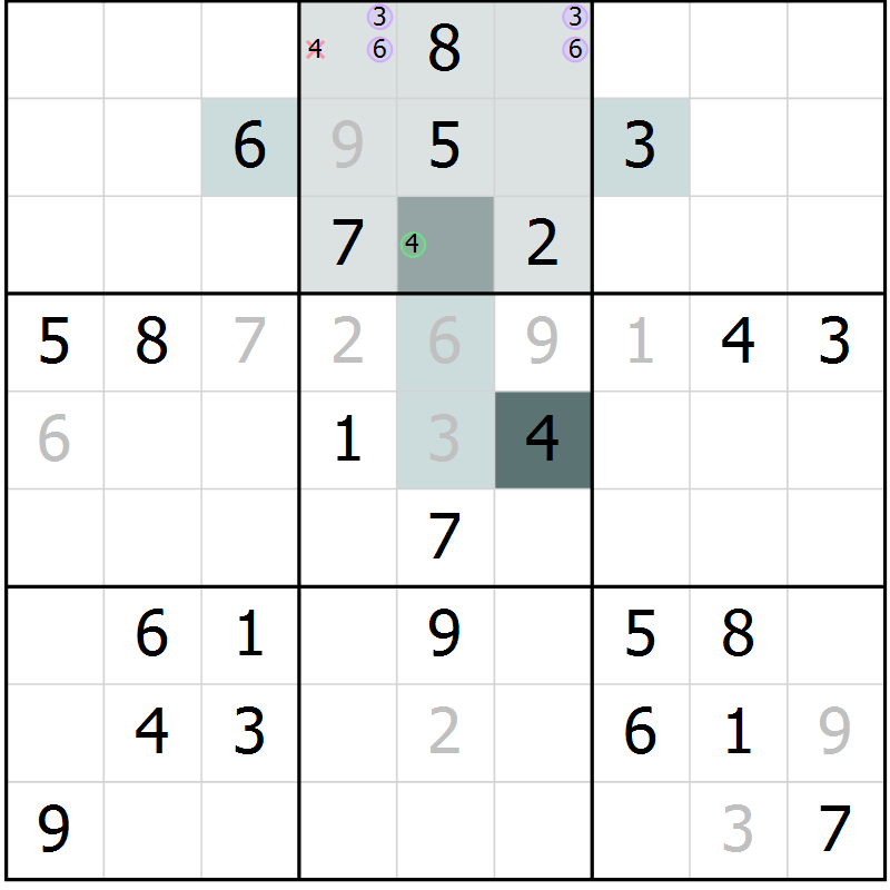 Position des candidats pour la solution de la Gr 58 page 60 du magazine de sudoku Expert n° 020