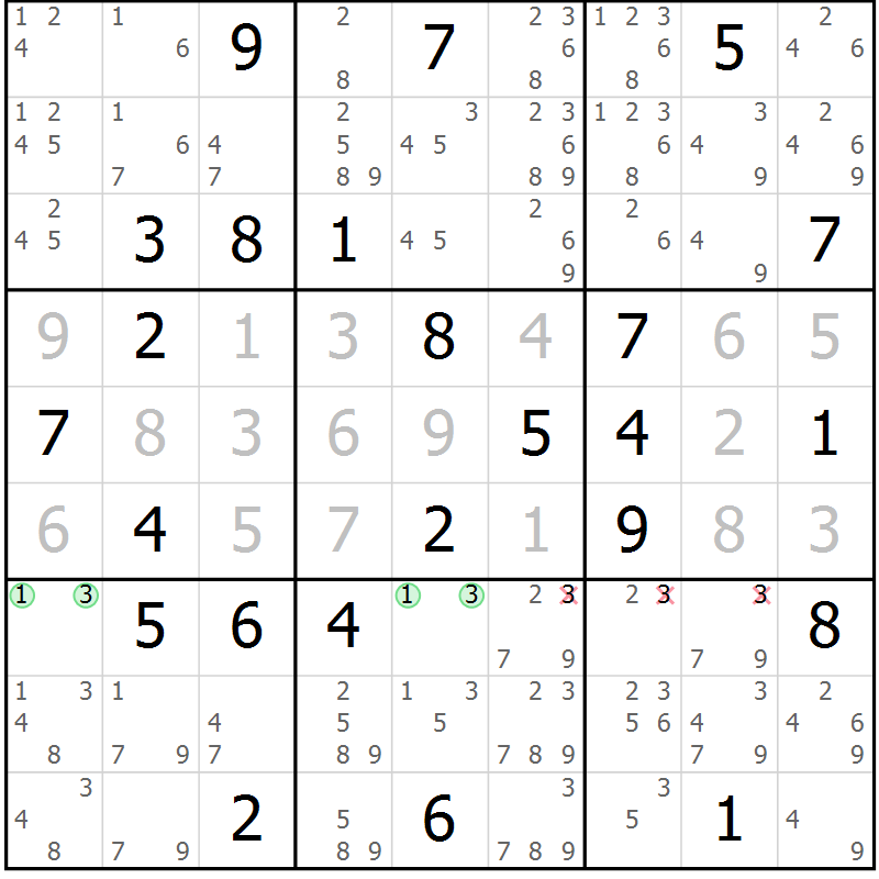 Position des candidats pour la solution de la Gr 59 page 61 du magazine de sudoku Expert n° 020