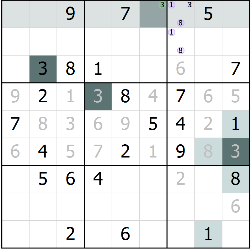 Position des candidats pour la solution de la Gr 59 page 61 du magazine de sudoku Expert n° 020