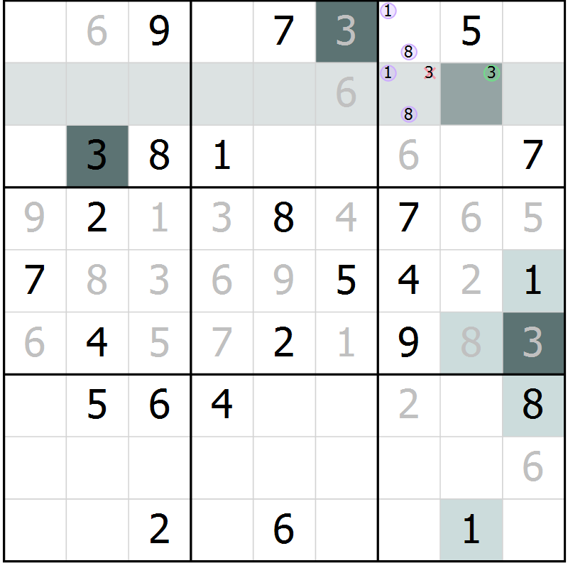 Position des candidats pour la solution de la Gr 59 page 61 du magazine de sudoku Expert n° 020