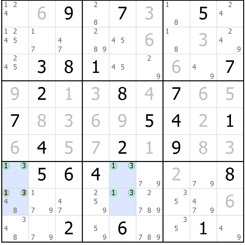 Position des candidats pour la solution de la Gr 59 page 61 du magazine de sudoku Expert n° 020