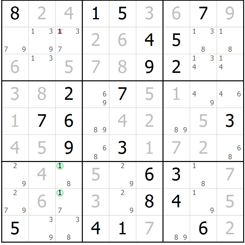 Position des candidats pour la solution de la Gr 61 page 63 du magazine de sudoku Expert n° 020