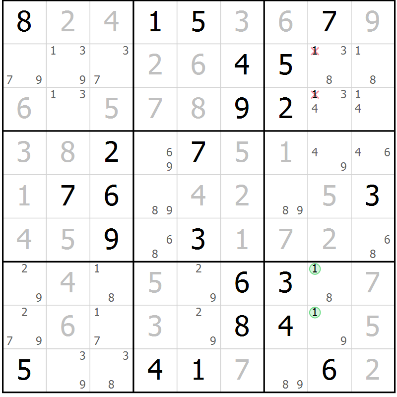 Position des candidats pour la solution de la Gr 61 page 63 du magazine de sudoku Expert n° 020