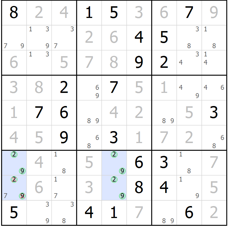 Position des candidats pour la solution de la Gr 61 page 63 du magazine de sudoku Expert n° 020
