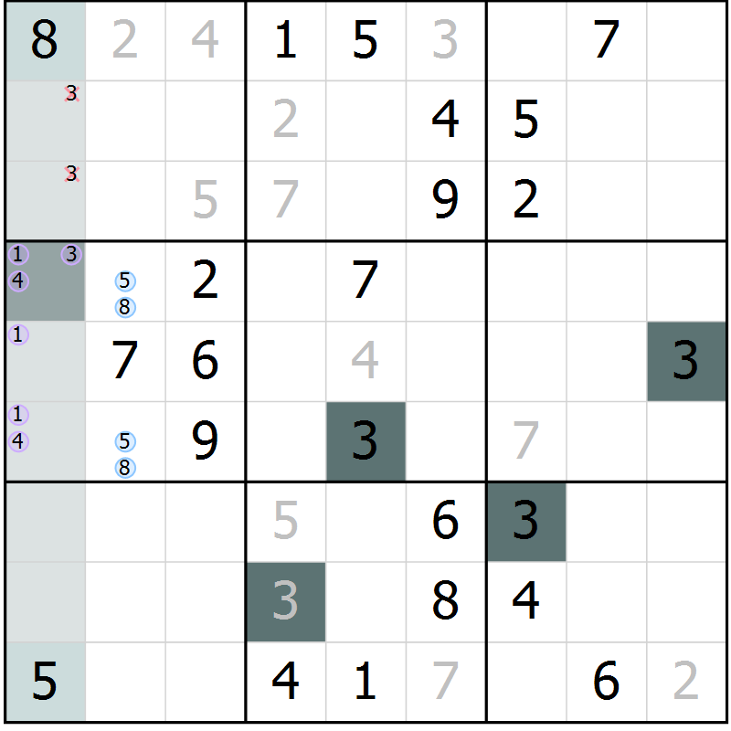 Position des candidats pour la solution de la Gr 61 page 63 du magazine de sudoku Expert n° 020